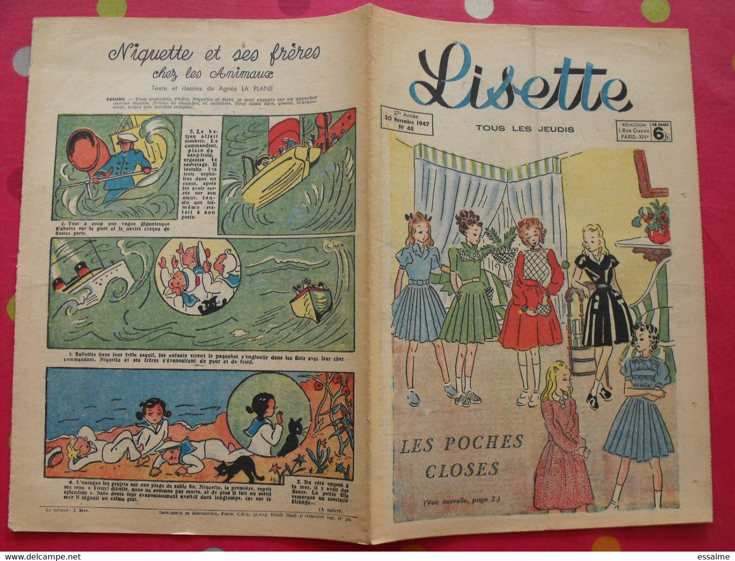 3 Revues BD Lisette De 1947. Souriau Monique Levrier Maitrejean Savine Bussemey Mixi Berel Le Monnier. à Redécouvrir - Lisette