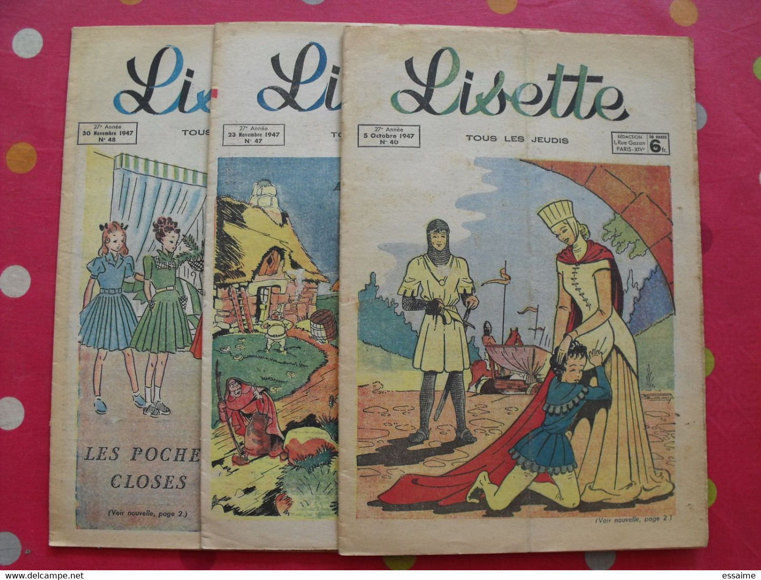 3 revues BD Lisette de 1947. souriau monique levrier maitrejean savine bussemey mixi berel le monnier. à redécouvrir