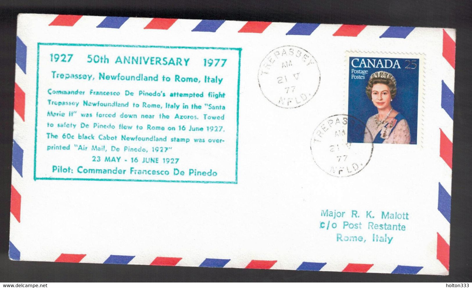 CANADA 50th Anniversary -  Trepassey To Rome Aborted De Pinedo Flight 1 - Commemorative Covers