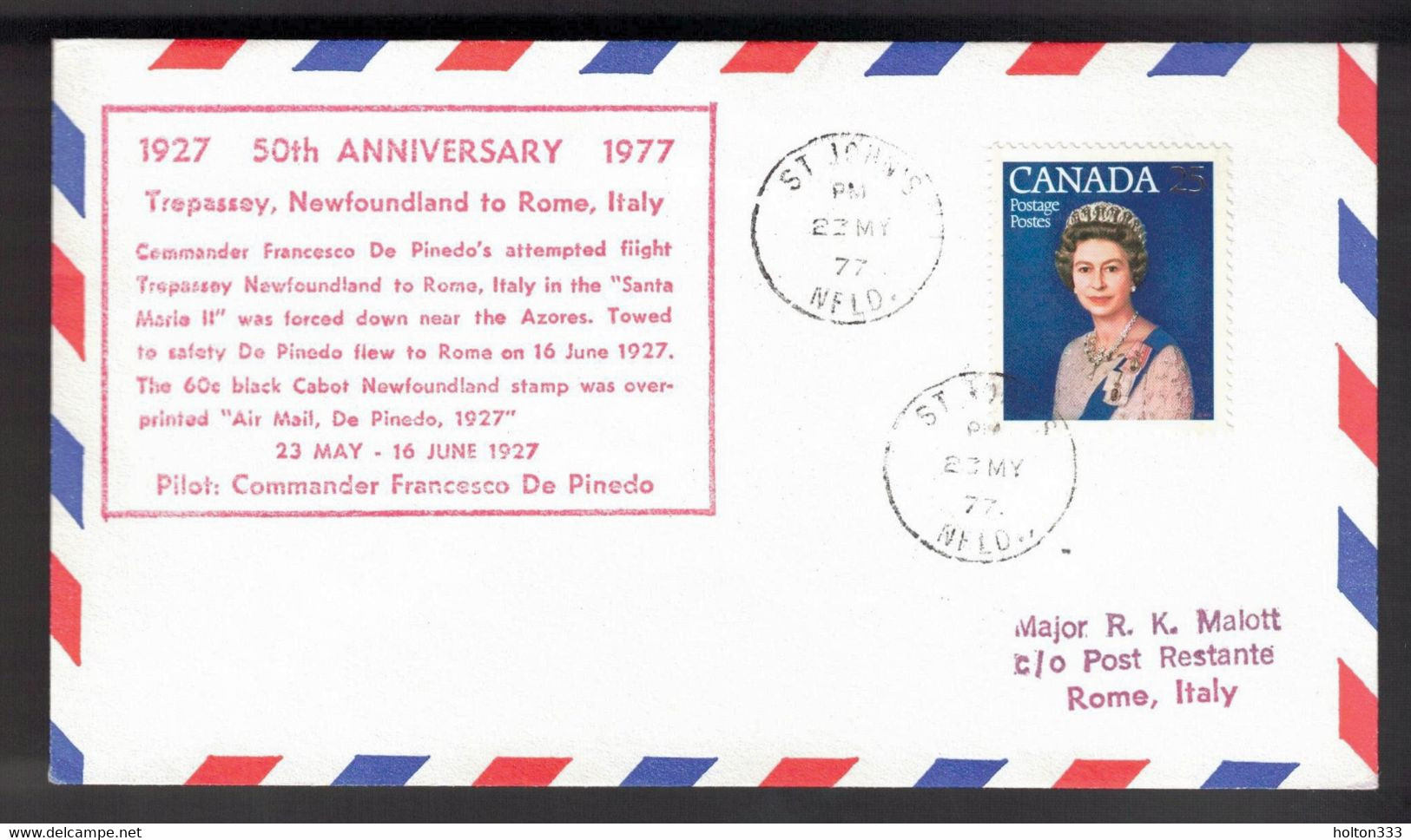 CANADA 50th Anniversary -  Trepassey To Rome Aborted De Pinedo Flight 2 - Commemorative Covers