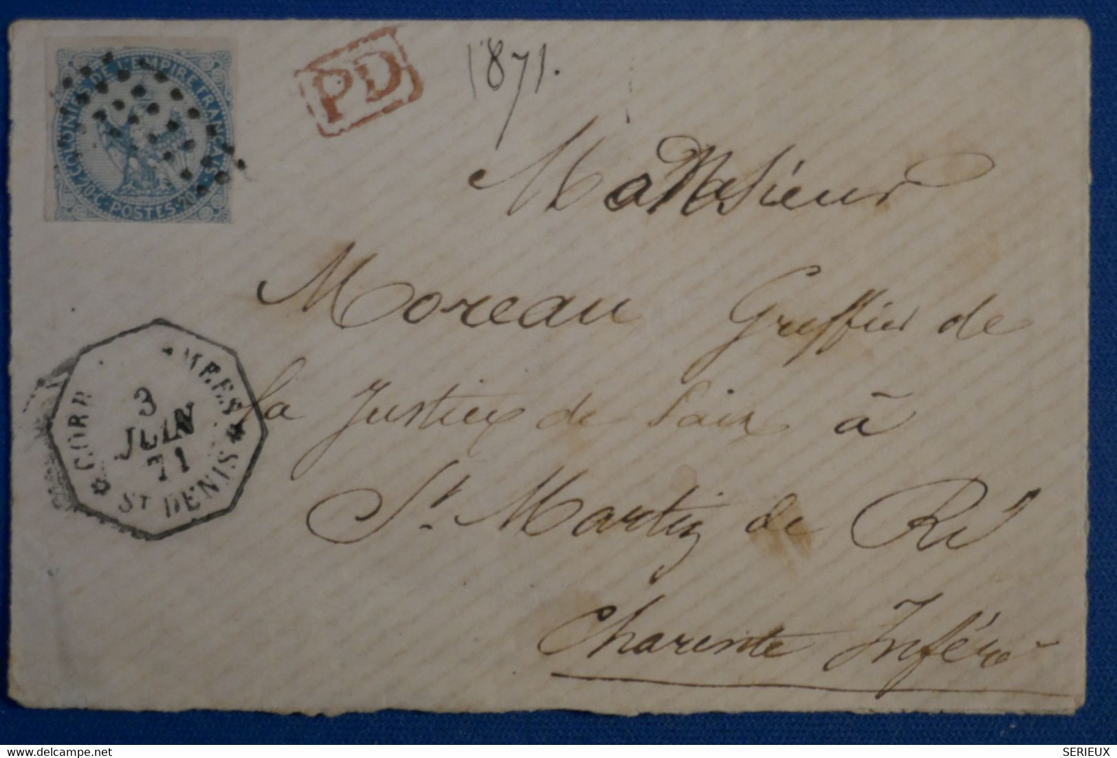 C REUNION BELLE LETTRE TRES RARE 1871 CORR. D ARMEES ST DENIS POUR ST MARTIN DE Ré FRANCE + AFFRANCH. SUR AIGLE N 4 - Briefe U. Dokumente