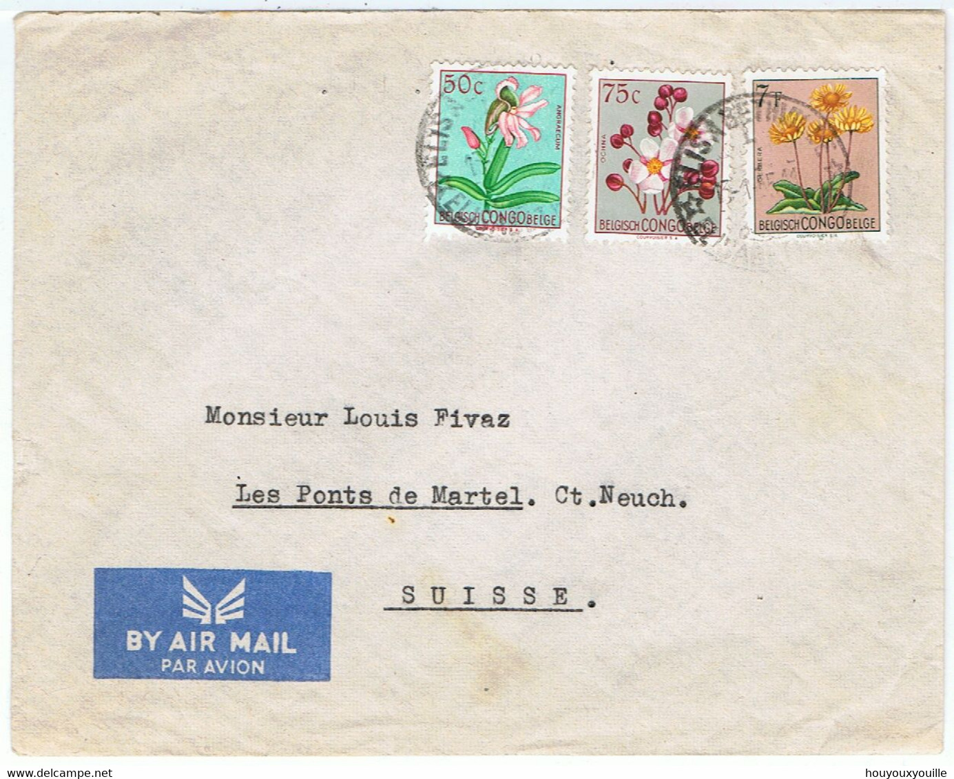 182 + 184 + 192 Sur Lettre D'Elisabethville Du 13/01/1955 Pour Les Ponts De Martel (Neuchâtel, Suisse) - Lettres & Documents