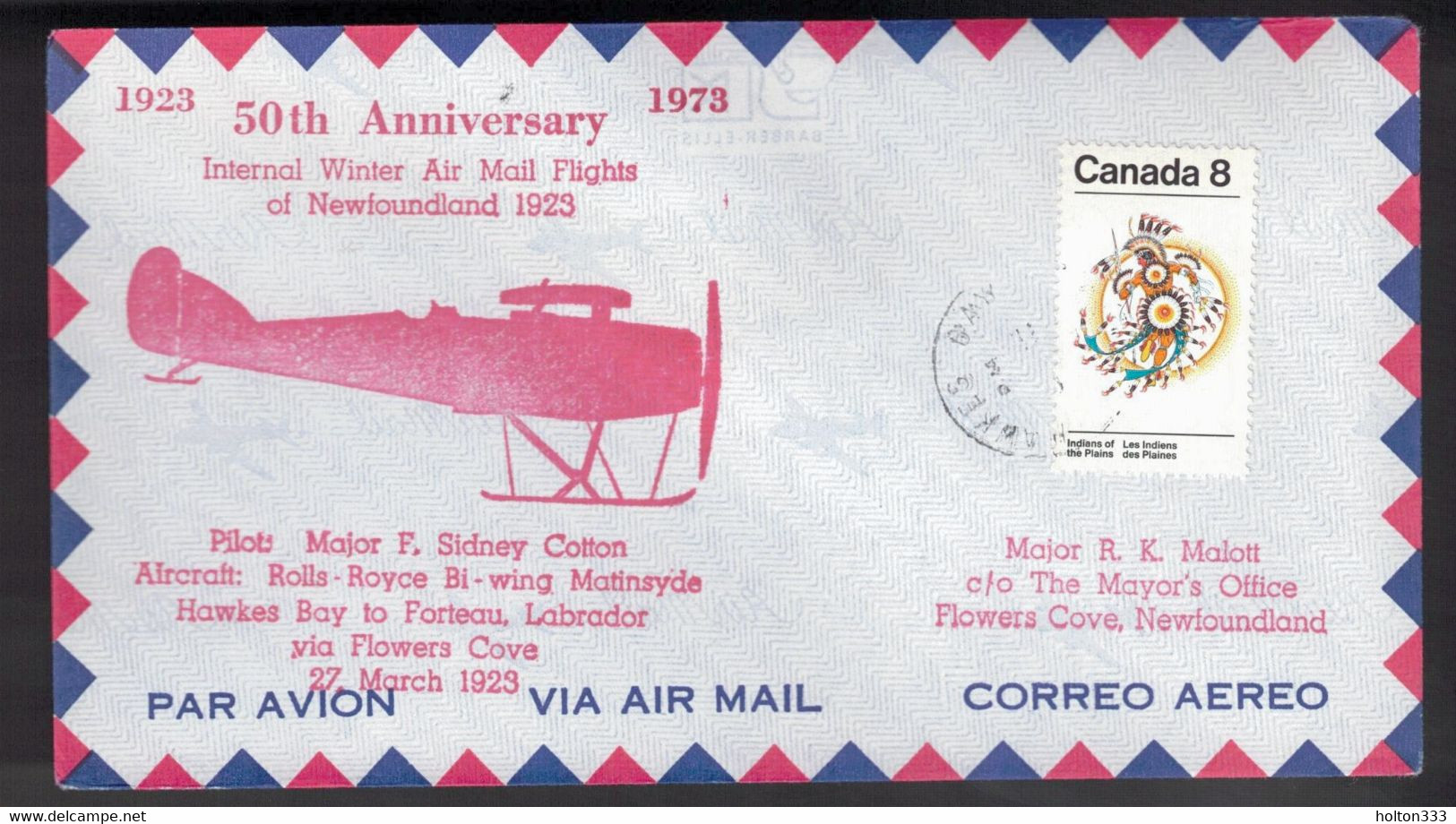 CANADA 50th Anniversary -  Newfoundland Flight From Hawkes Bay To Flowers Cove - Enveloppes Commémoratives