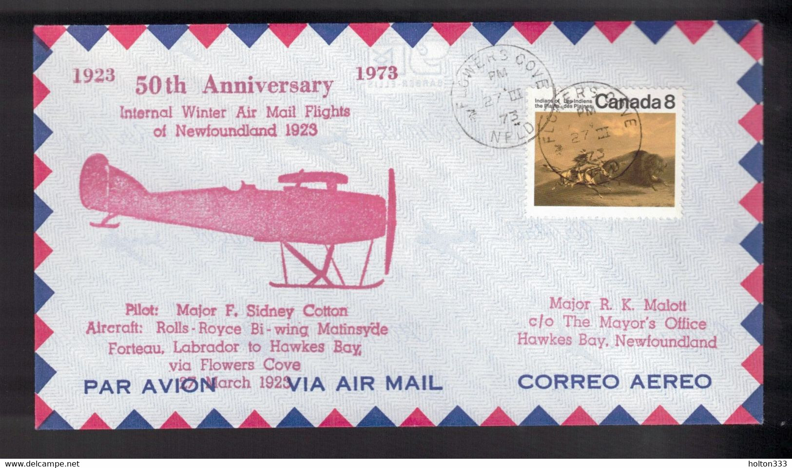 CANADA 50th Anniversary -  Newfoundland Flight From Flower's Cove To Hawkes Bay - Enveloppes Commémoratives