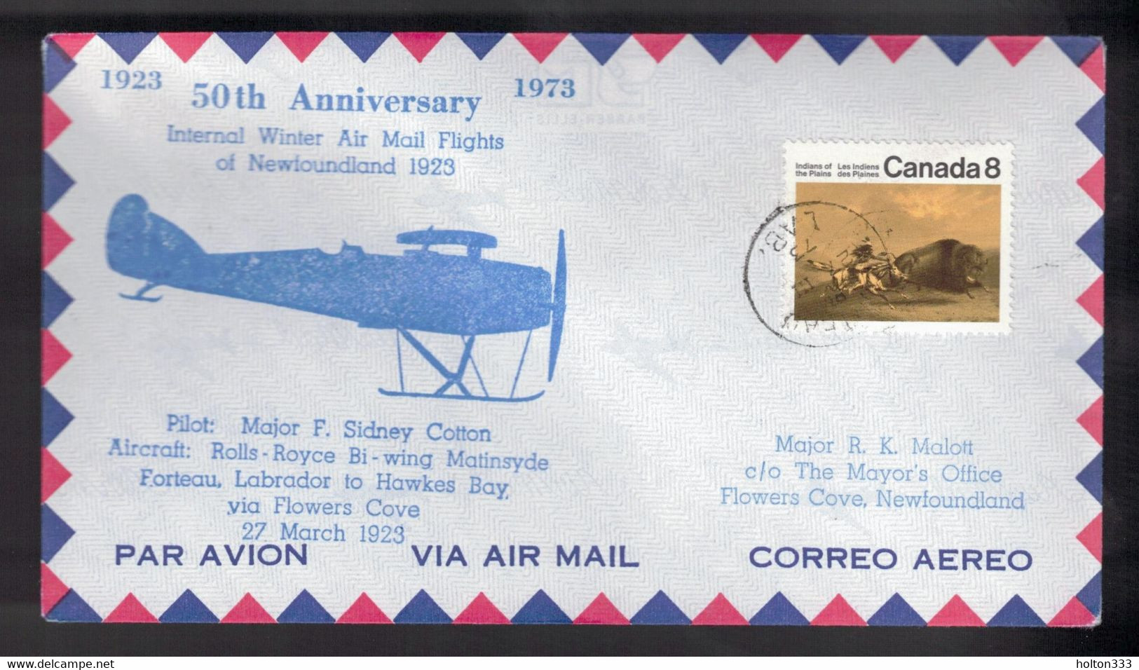 CANADA 50th Anniversary -  NL Flight Forteau Lab To Flower's Cove To Hawkes Bay 2 - Sobres Conmemorativos