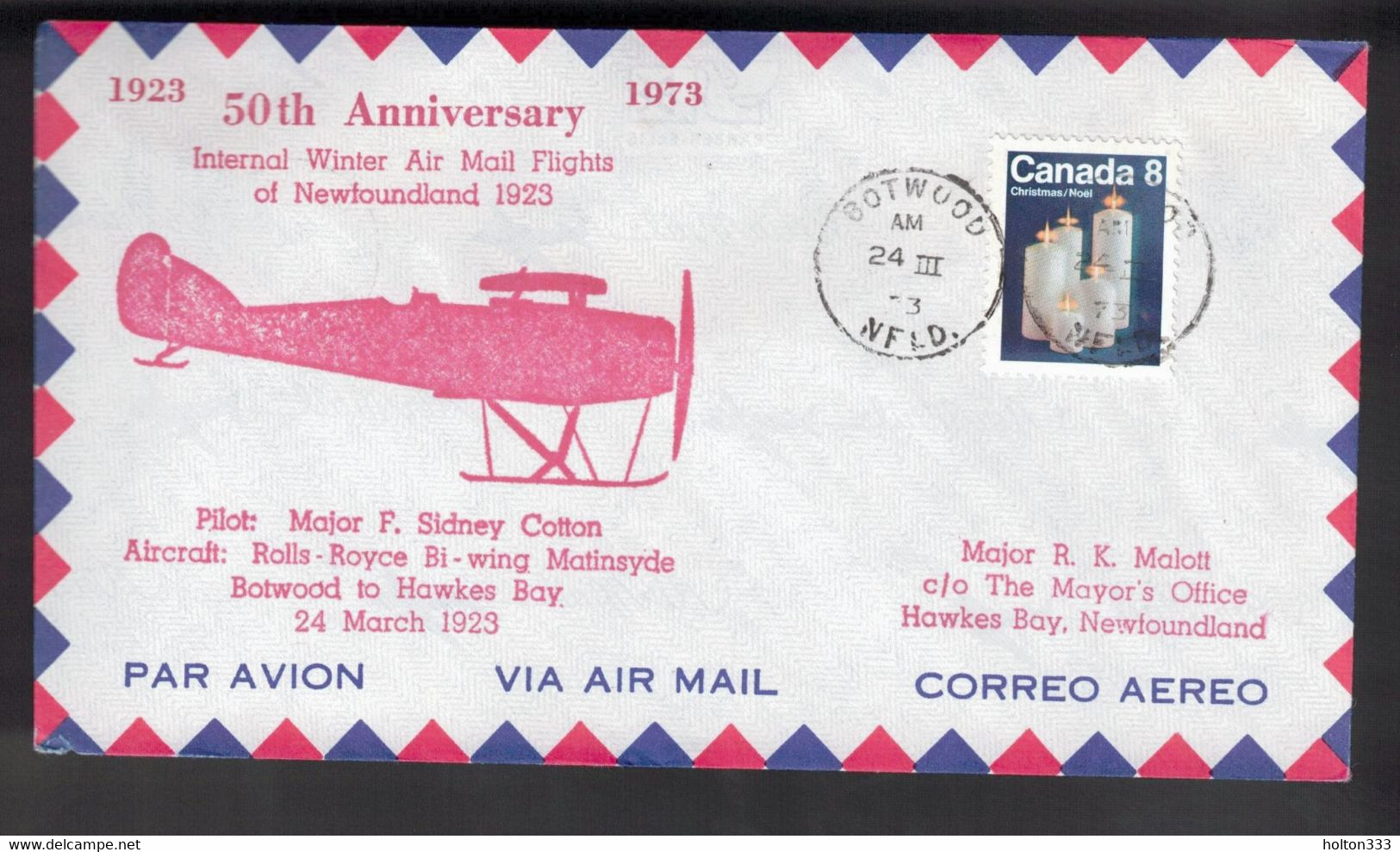 CANADA 50th Anniversary -  NL Flight Botwood To Hawkes Bay March 24, 1923 - Commemorativi