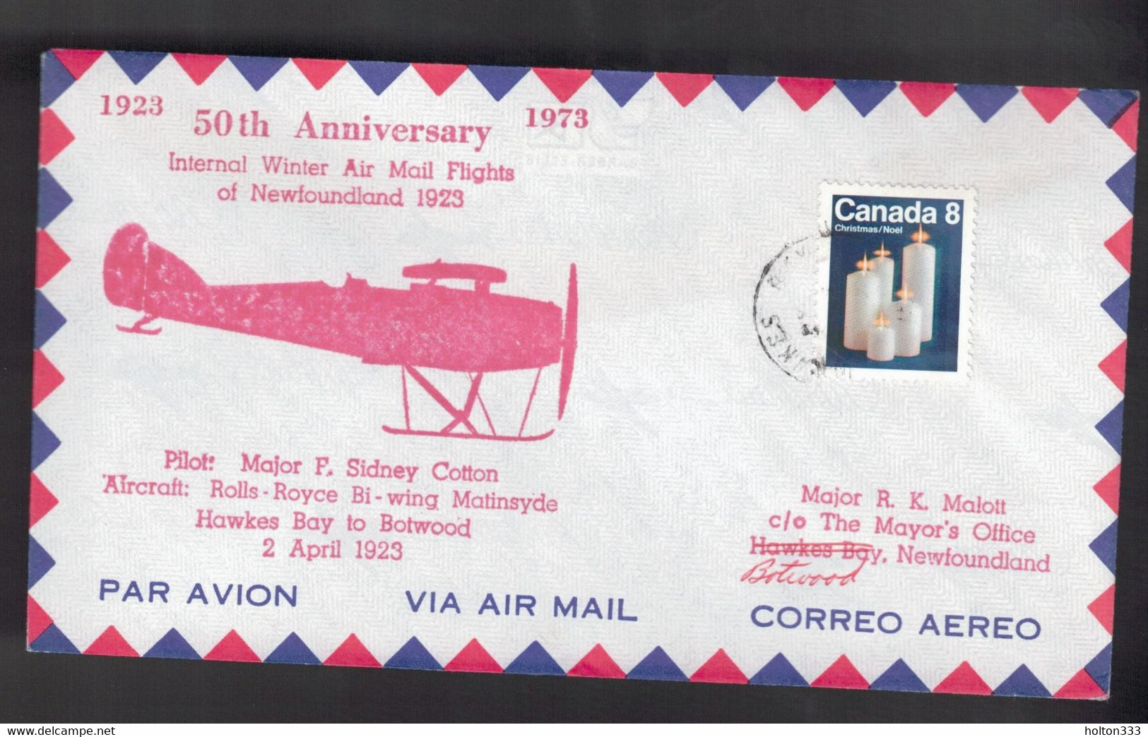 CANADA 50th Anniversary -  NL Flight  Hawkes Bay TO Botwood April 2, 1923 - Commemorative Covers