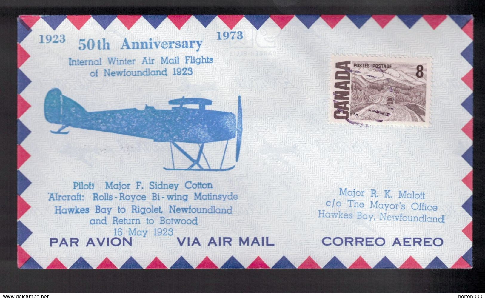 CANADA 50th Anniversary -  NL Flight Hawkes Bay-Rigolet-Botwood May 16, 1923 1 - Commemorative Covers