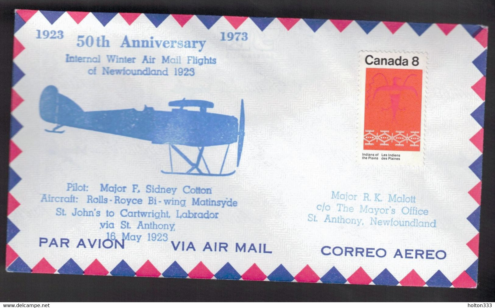 CANADA 50th Anniversary - NL Flight St John's-St Anthony-Cartwright May 16, 1923 3 - Commemorative Covers