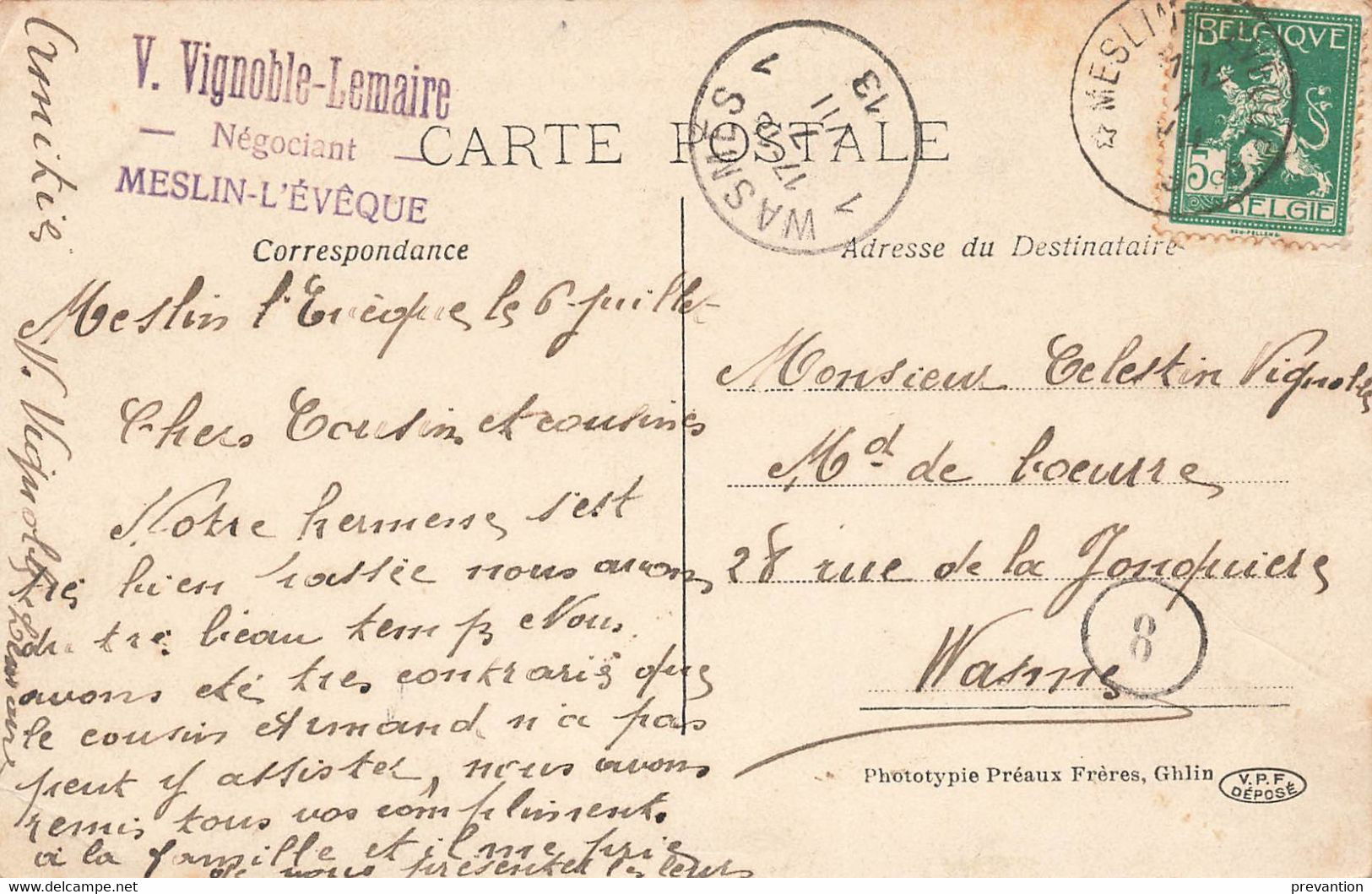MESLIN-L'EVEQUE - Maison De Fénélon - Carte Circulé En 1913 - Cachet Vignoble-Lemaire - Ath