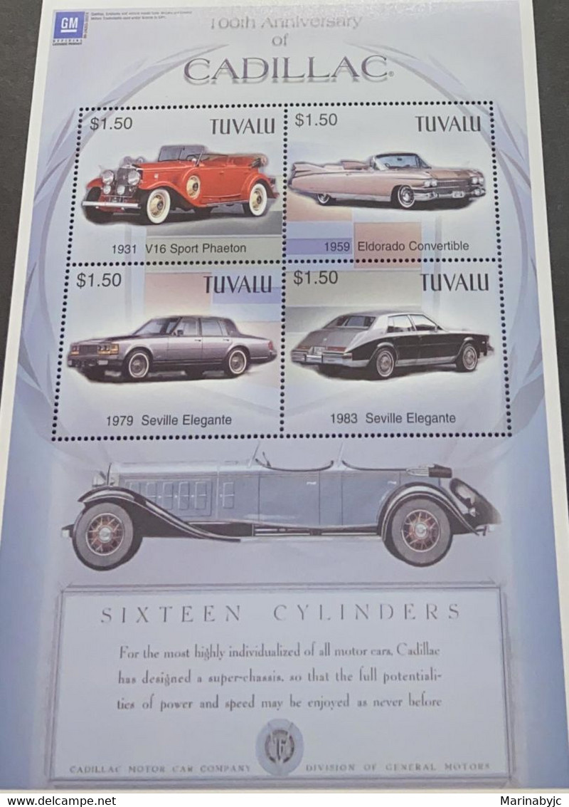 J) 1983 TUVALU, CADILLAC, CLASSIC CARS, SOUVENIR SHEET, XF - Tuvalu