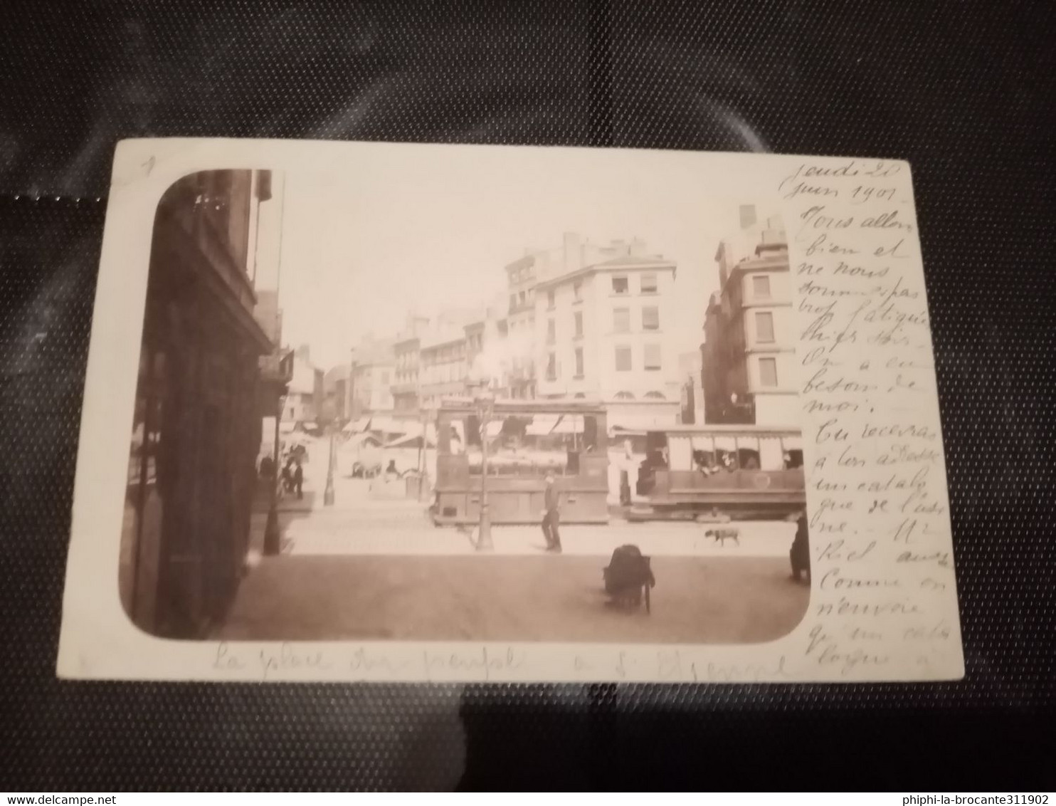 H1/CARTE PHOTO DU TRAMWAY A VAPEUR PLACE DU PEUPLE (BELLE ANIMATION) - Saint Etienne