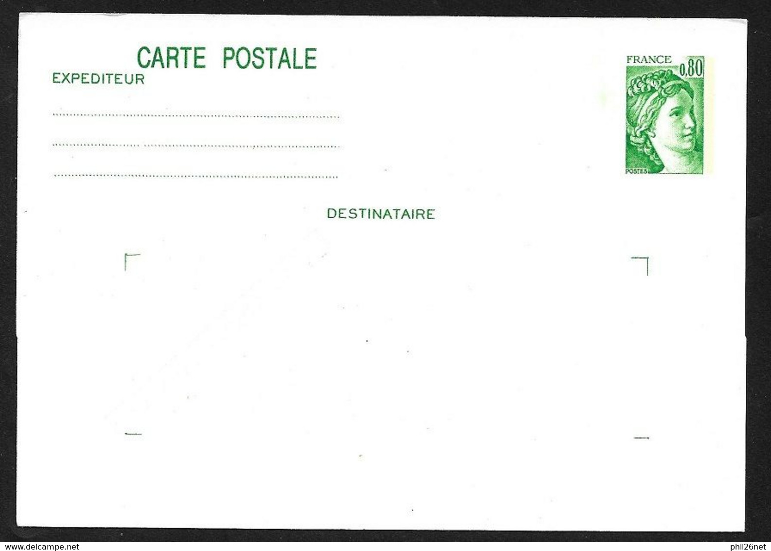 Entier Postal   1970-CP1  Sabine 80 Centimes Vert  Neuf  TB - Cartes Postales Types Et TSC (avant 1995)
