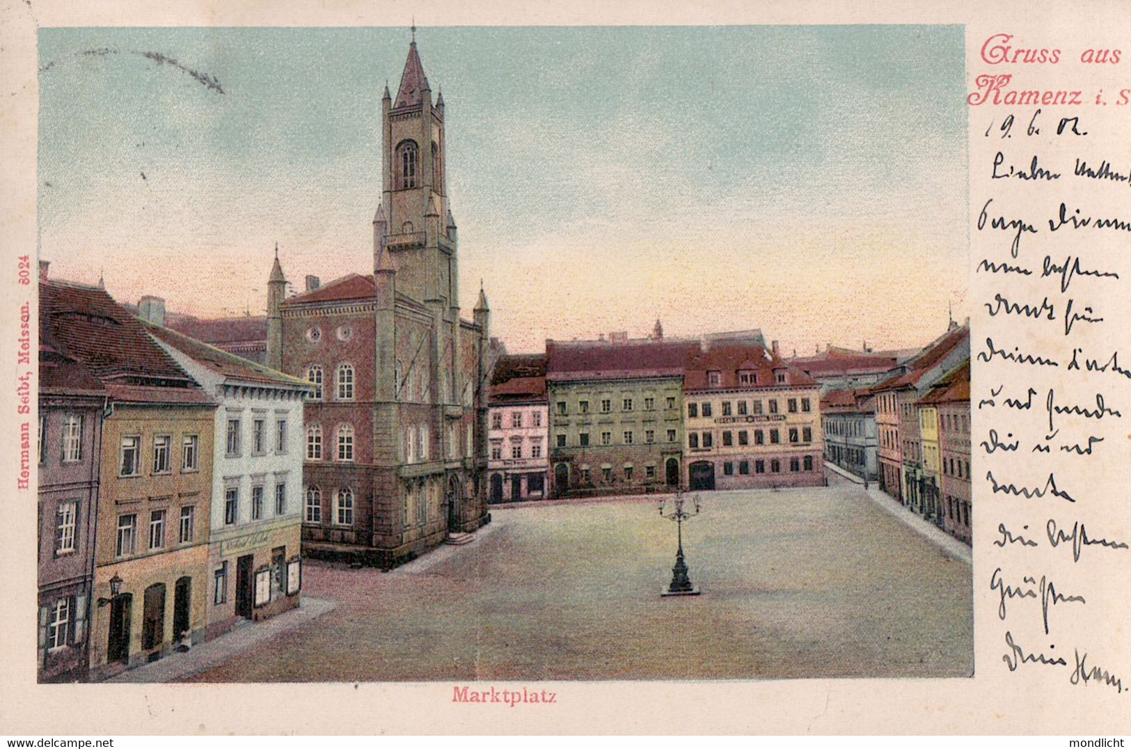 Gruss Aus Kamenz I. S. Marktplatz. Bahnpost 1902. - Kamenz