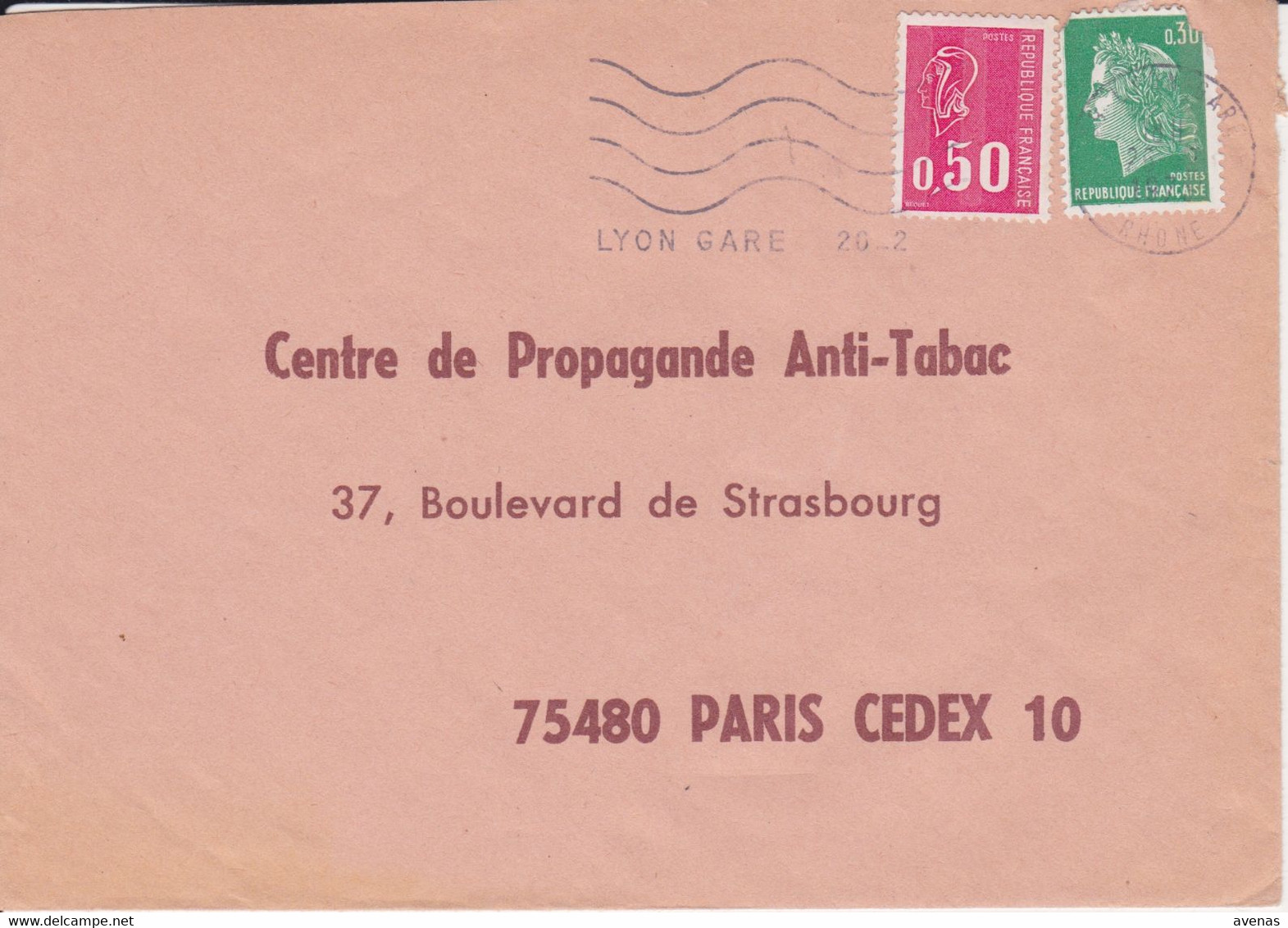 Lettre 1975 Avec Oblitération Machine HOTSCHKISS BRANDT 69 LYON GARE RHONE Sur Cheffer 0,30 + Bequet 0,50 - 1961-....