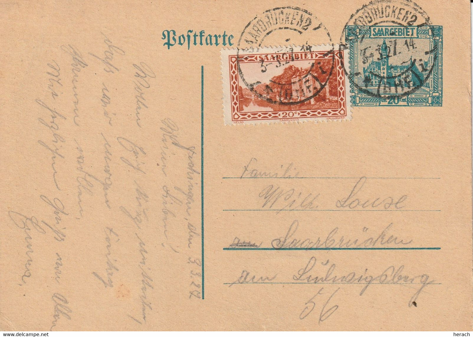 Sarre Entier Postal Saarbrücken 1927 - Interi Postali