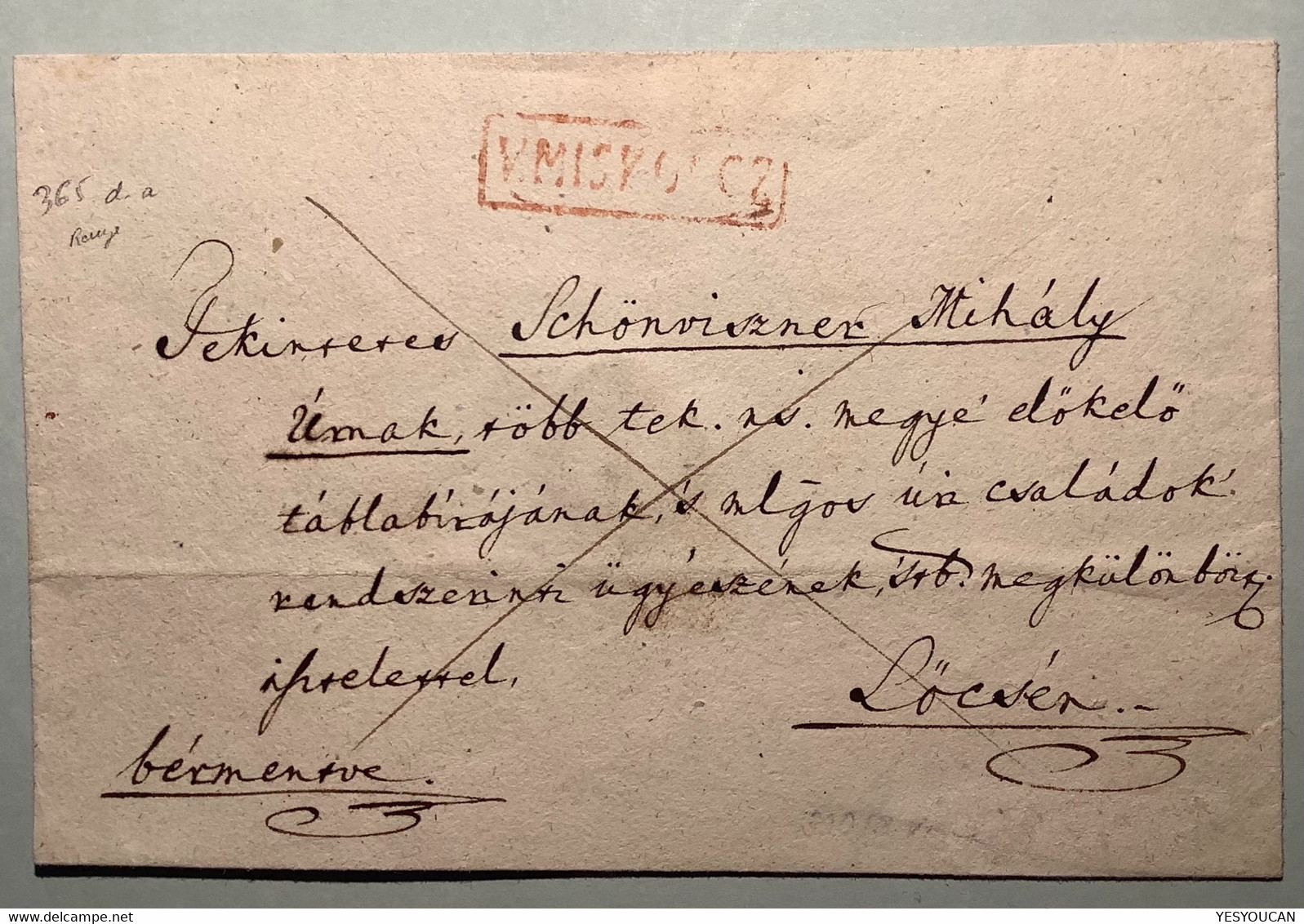 “V.MISKOLCZ” RARE Red 1833-44 Pre-Stamp Cover (Österreich Ungarn Vorphilatelie Brief Hungary Lettre Préphilatelique - ...-1867 Préphilatélie