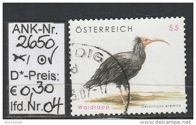 6.11.2006 - SkFM/DM "Tierschutz - Waldrapp"  -  O Gestempelt - Siehe Scan  (2650o 01-04   At) - Usados