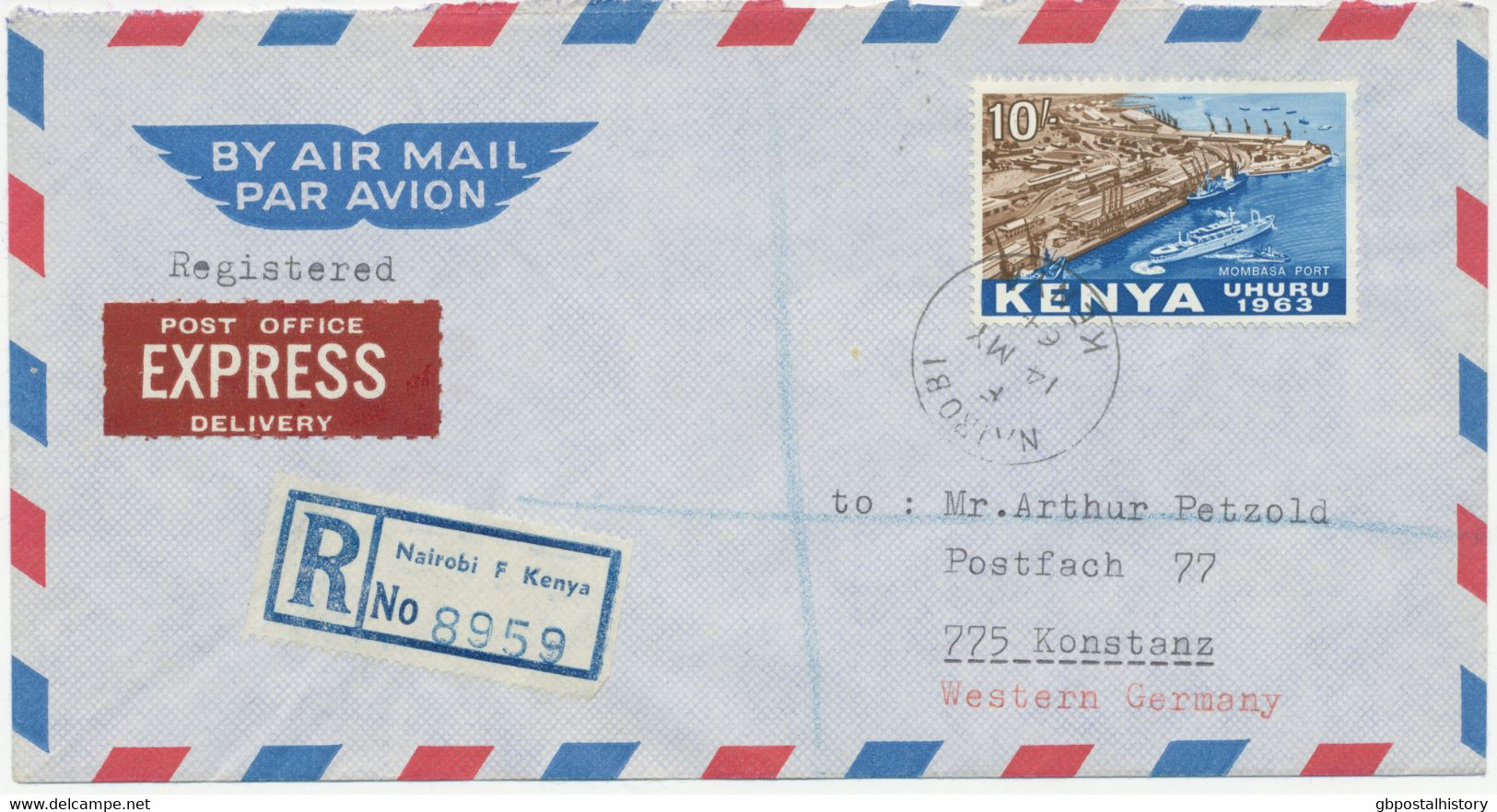KENYA 1964 First Definitive 10 Sh. Mombasa Port As Extremely Rare Single Postage - Kenya (1963-...)