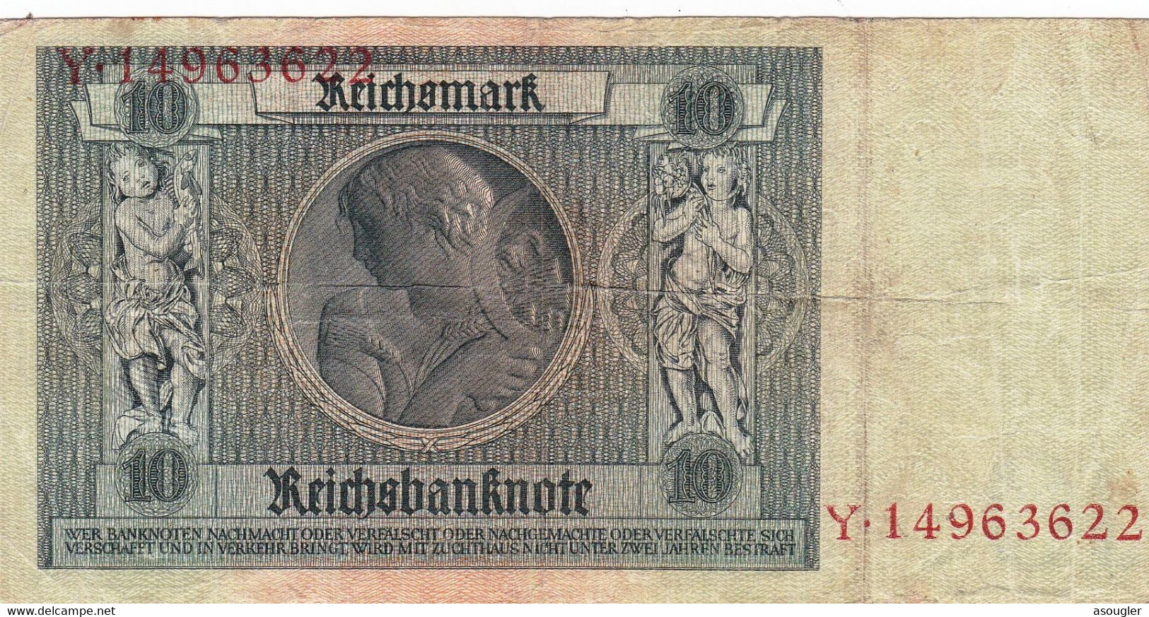 GERMANY 10 Reichsmark 1929 F-VF P-180a "free Shipiing Via Registered Air Mail. - 10 Reichsmark
