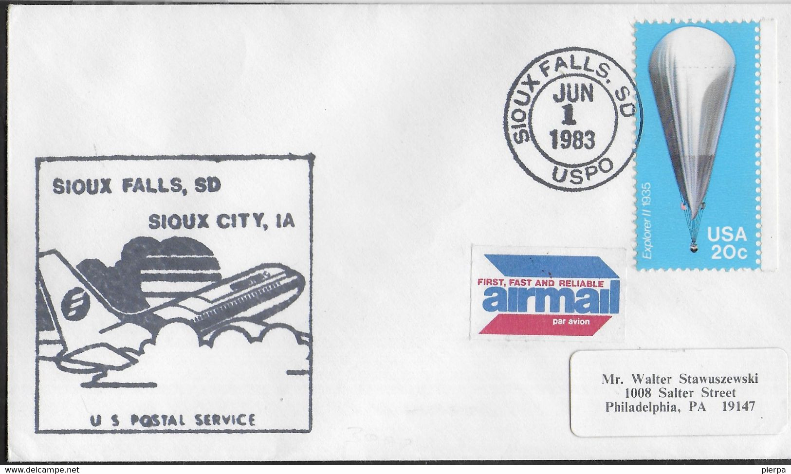 U.S.A. - VOLO - FLIGHT SIOUX FALLS,SD*JUN.1.1983* PER SIOUX CITY,IA - Sonstige & Ohne Zuordnung