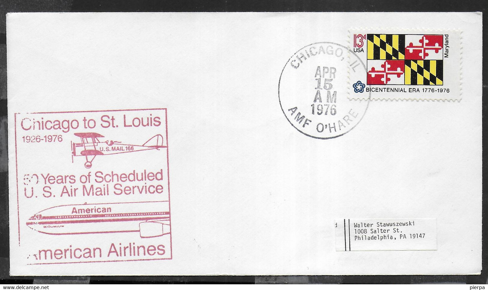 U.S.A. - VOLO COMMEMORATIVO - FLIGHT AMERICAN AIRLINES - APR.15.1976- CHICAGO/ST.LOUIS - Other & Unclassified