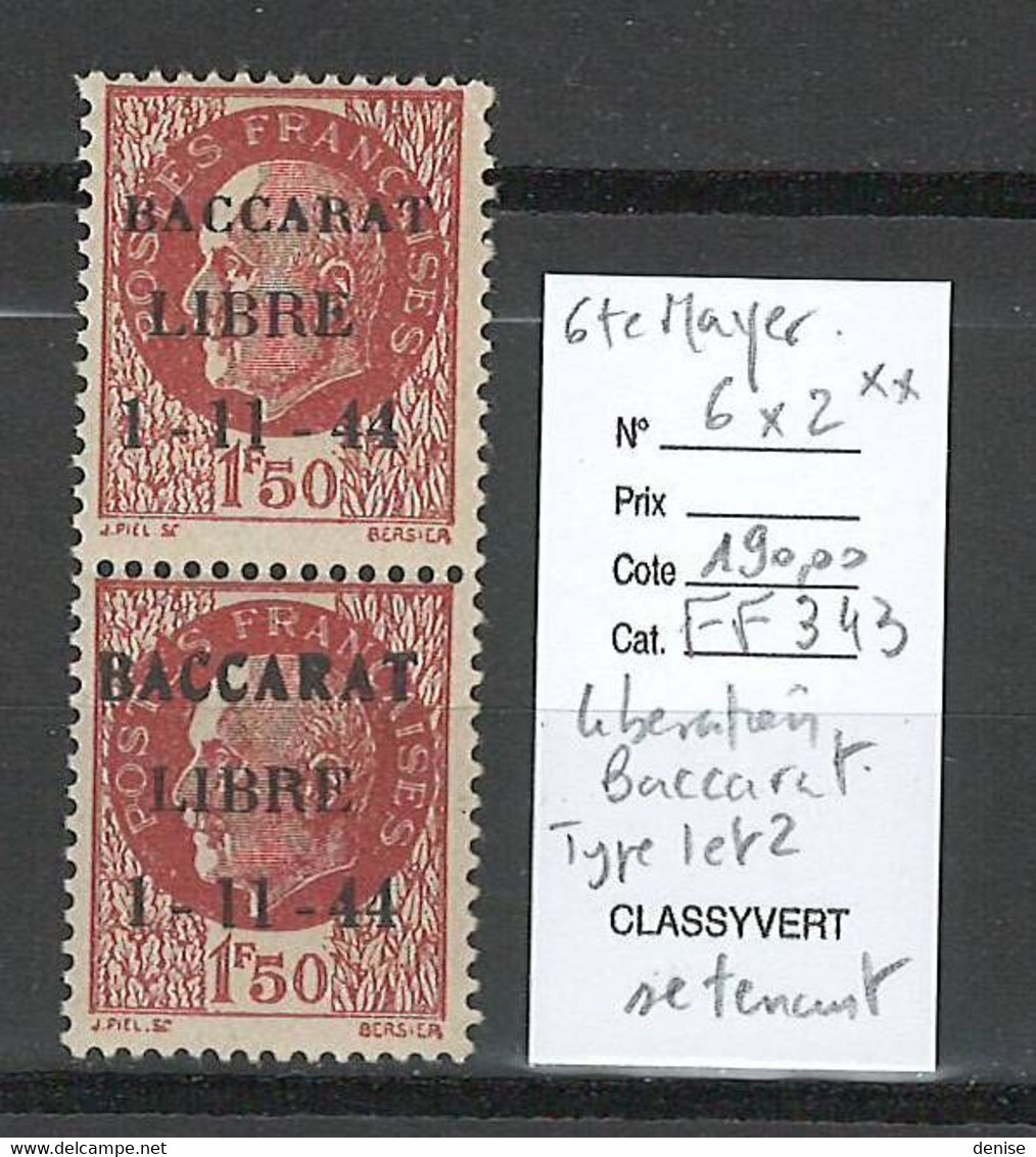 France - Libération BACCARAT - DEPART 1 EURO - Type 1 Et 2 Se Tenant ** - Liberación