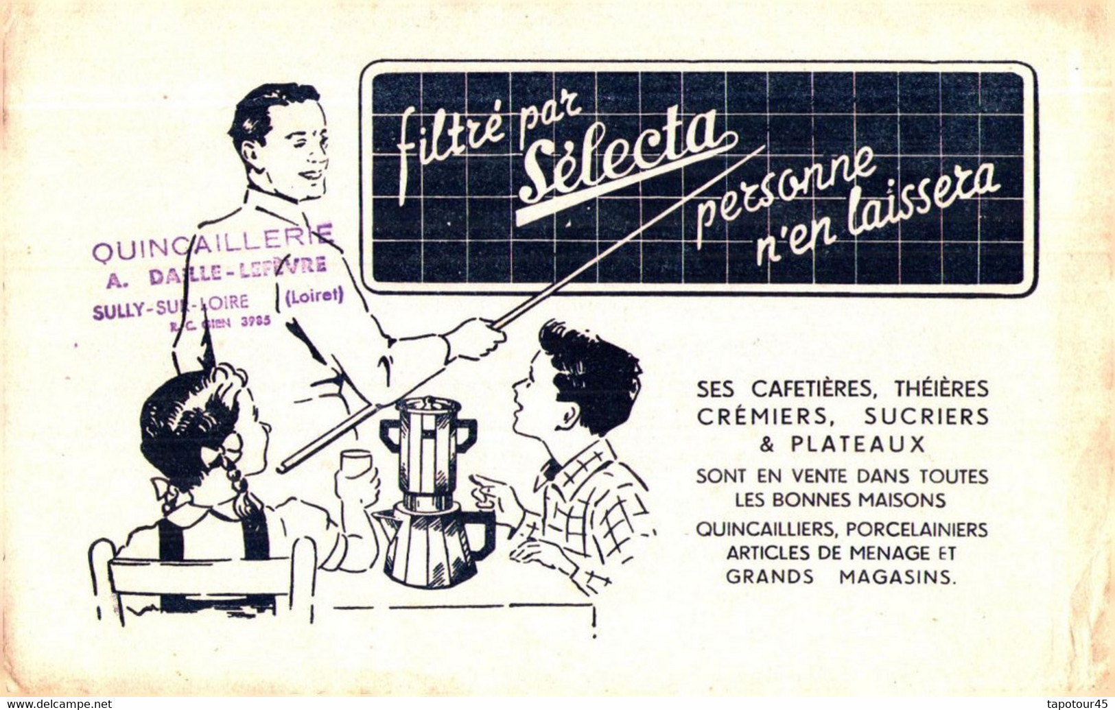 CAF S/14/04/ Buvard Cafetière "Sélecta"  (Format 225 X 140 Mm)  (N= 1) Ce Buvard Est Rose - Café & Thé