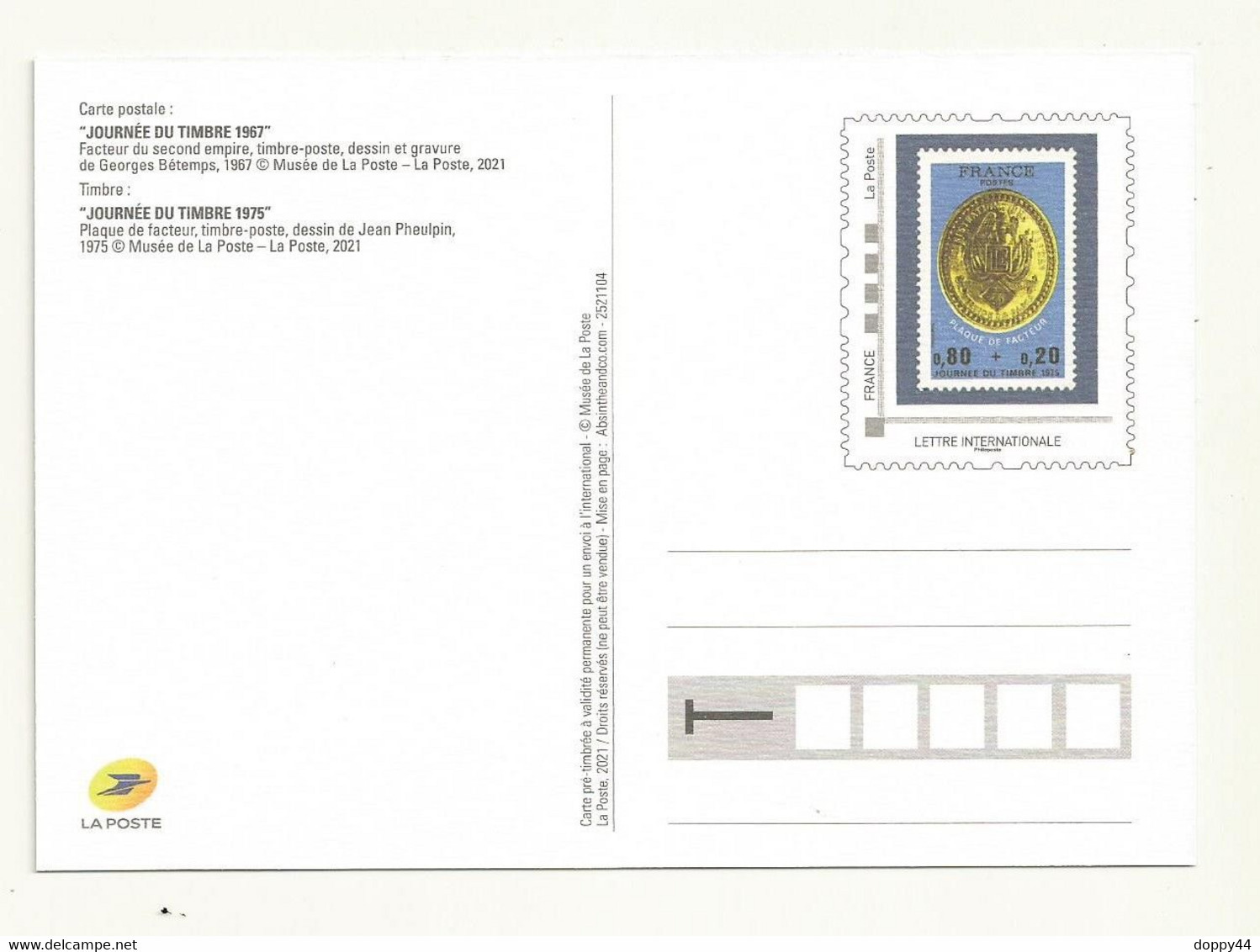 PAP CARTE POSTALE LA POSTE THEME LA JOURNEE DU TIMBRE 1967. - Official Stationery