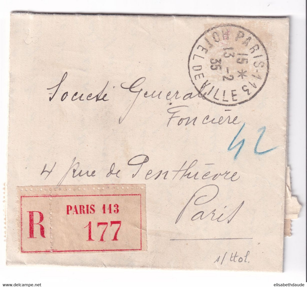 SEMEUSE - 1935 - YVERT N°235 X 7 ! Sur LETTRE RECOMMANDEE De PARIS => PARIS - 1906-38 Semeuse Camée