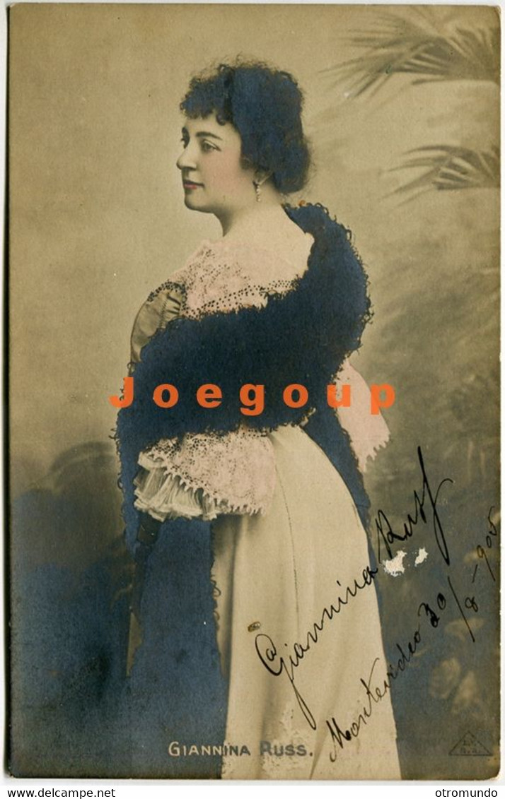 Colored Postcard Photo Signed Italian Artist Soprano Opera Singer Giannina Russ 1905 Circulated Montevideo Uruguay - Opera