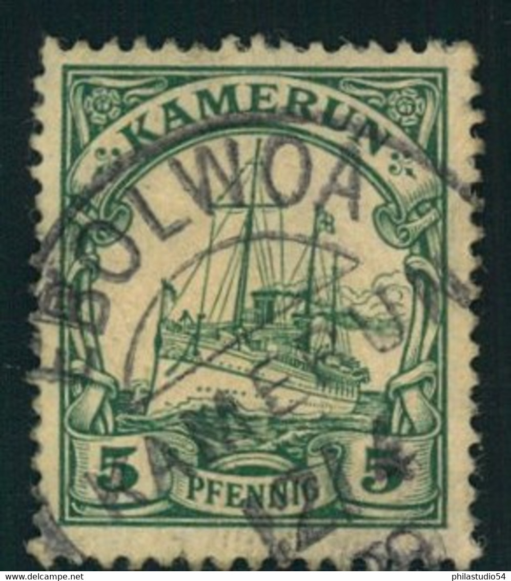 1909, EBOLWOA, Besserer Kreisobersegmentstempel Auf 5 Pfg. Kaiserjacht - Isole Caroline