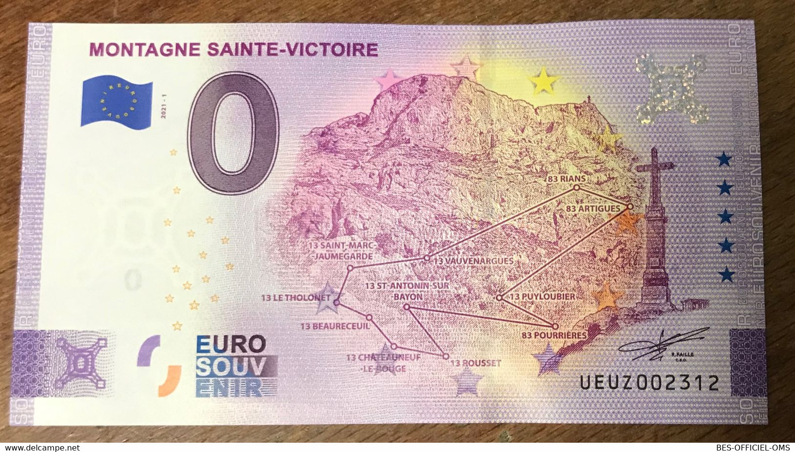 2021 BILLET 0 EURO SOUVENIR DPT 13 MONTAGNE SAINTE-VICTOIRE ANNIVERSARY PAPER MONEY 0 EURO SCHEIN BANKNOTE - Essais Privés / Non-officiels