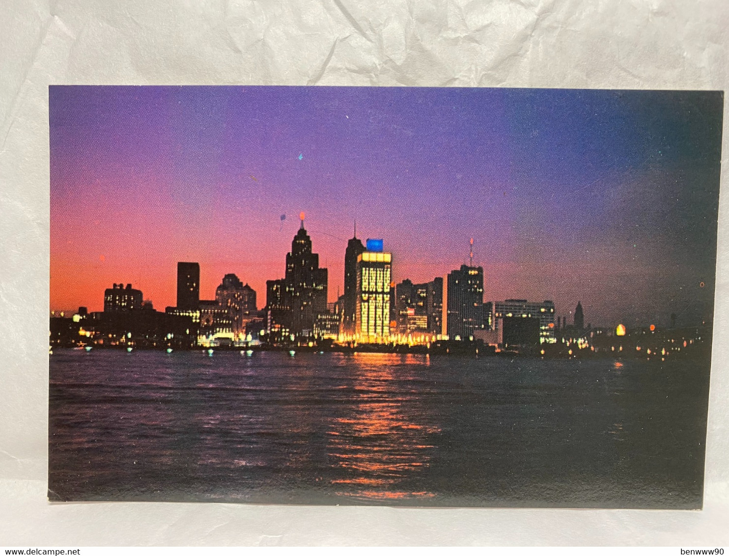 Detroit Skyline At Night As Seen From Windsor, Ontario, Unused, Canada Postcard - Windsor