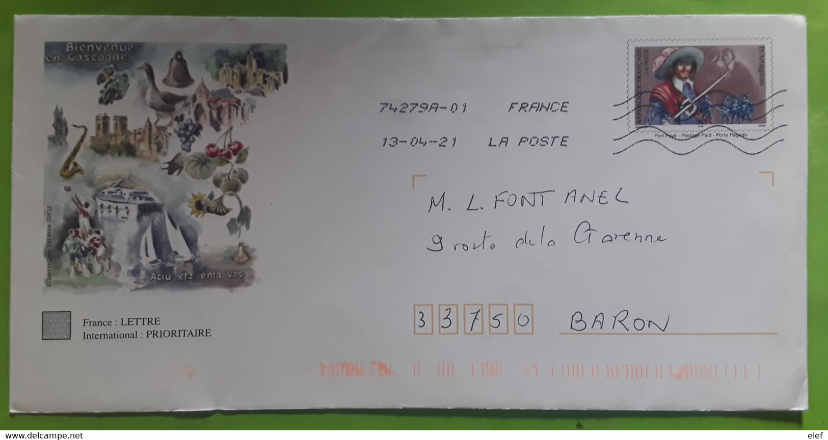 Lettre Entier D 'ARTAGNAN Bienvenue En Gascogne Illustrée Oie Saxophone Cerise Raisin Tournesol Rugby Cloche Chateau Tb - Sobres Transplantados (antes 1995)