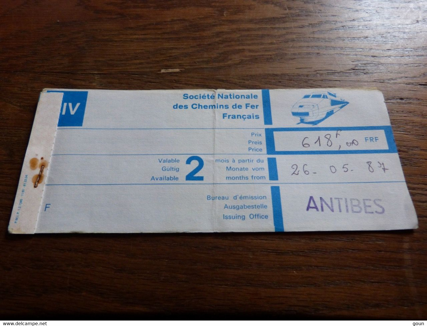 Ticket Train SNCF 1987 Antibes Bruxelles Nord - Unclassified