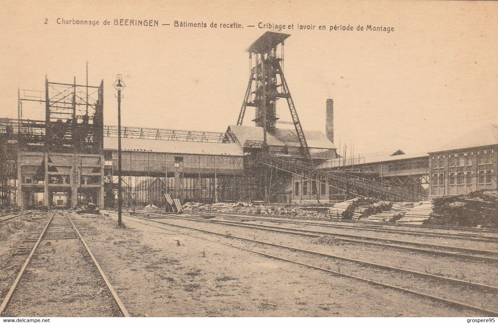 BEERINGEN CHARBONNAGE BATIMENTS DE RECETTE CRIBLAGE ET LAVOIR EN PERIODE DE MONTAGE RARE - Beringen