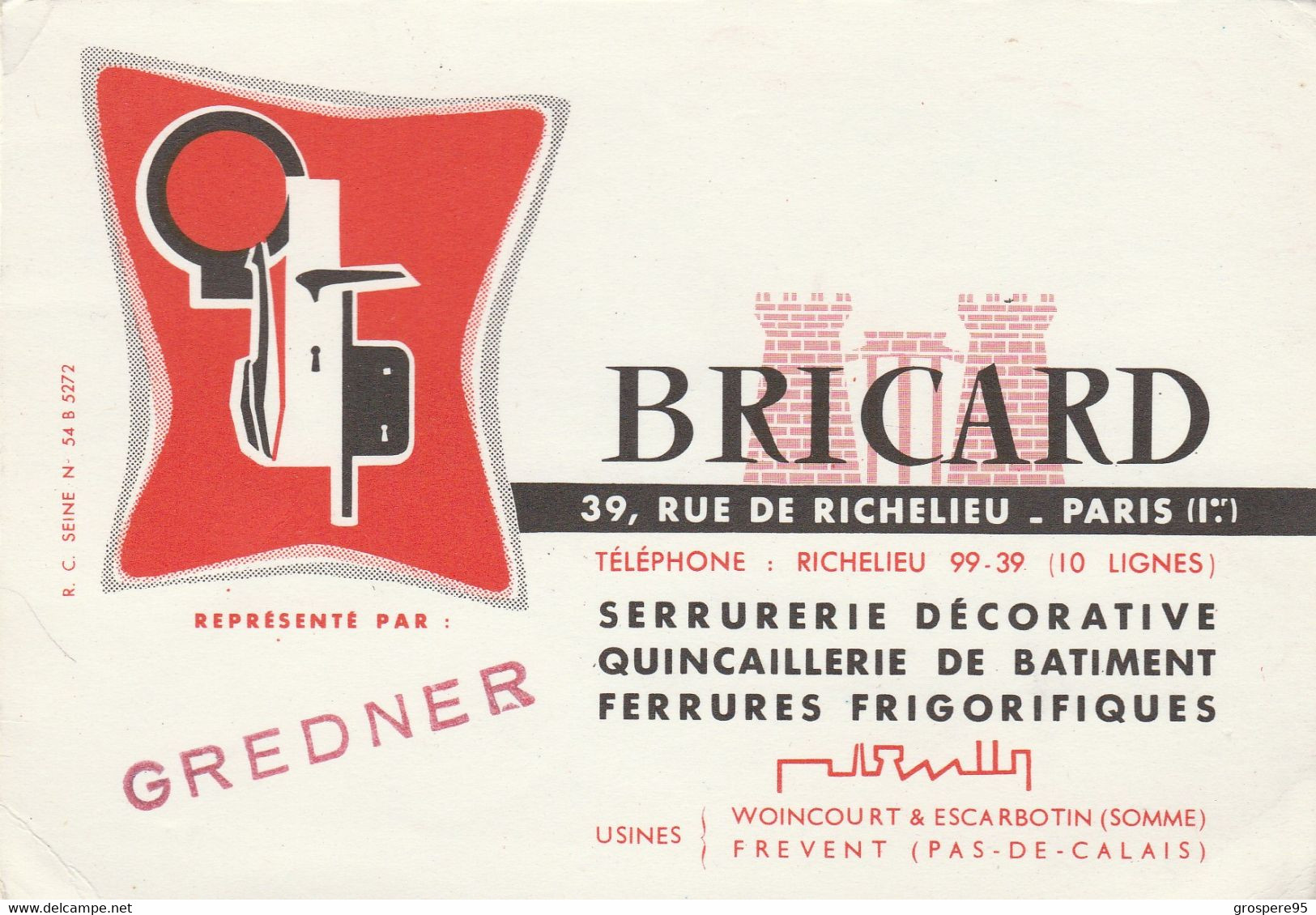 PARIS SERRURERIE BRICARD RUE DE RICHELIEU USINES WOINCOURT ET ESCARBOTIN 80 FREVENT 62 - Publicité