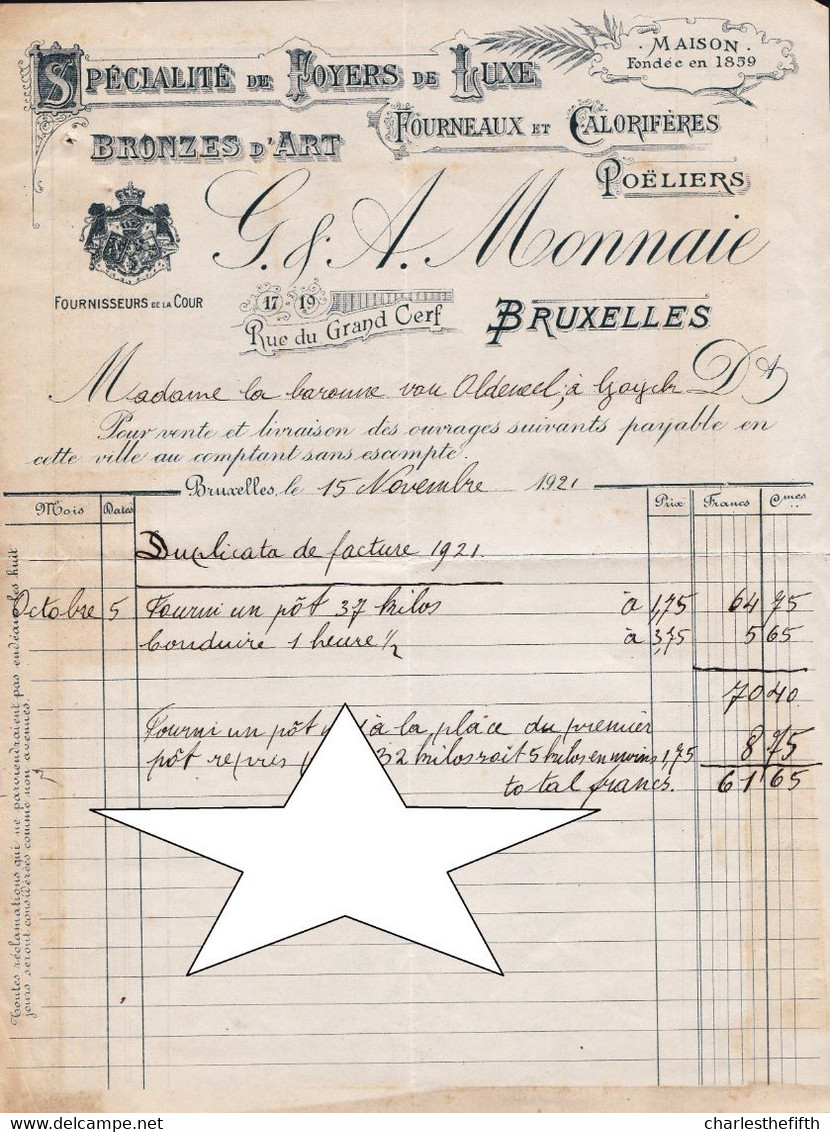 LOT DE 10 FACTURES Vers BARON VAN OLDENEEL Au CHATEAU DE GOYCK ( GOOIK ) Entre 1918 Et 1927 - Documentos Históricos