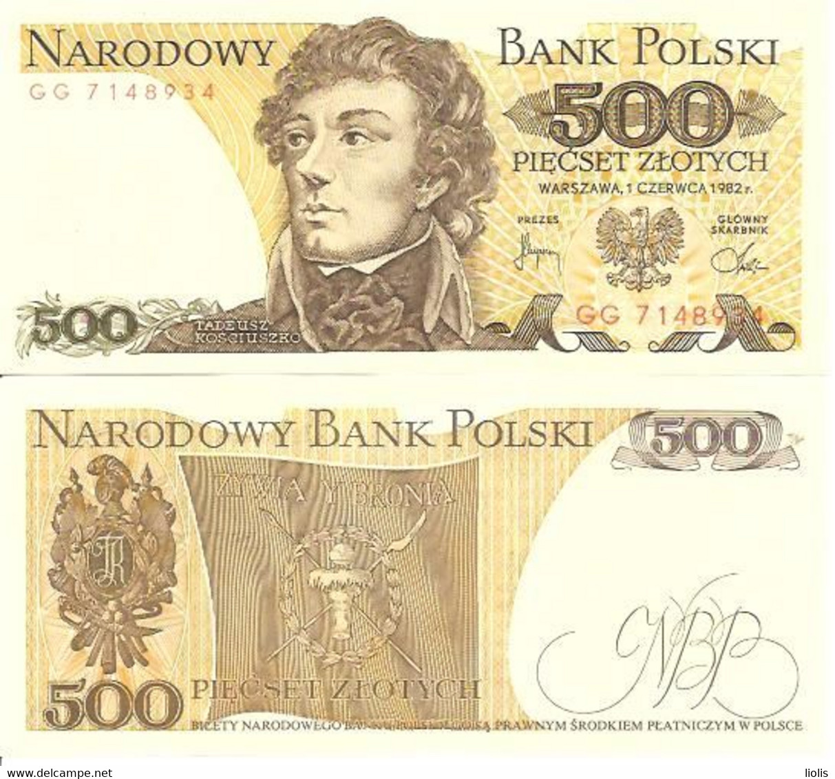 Poland P-145d 500 Zlotych 1982 UNC - Poland