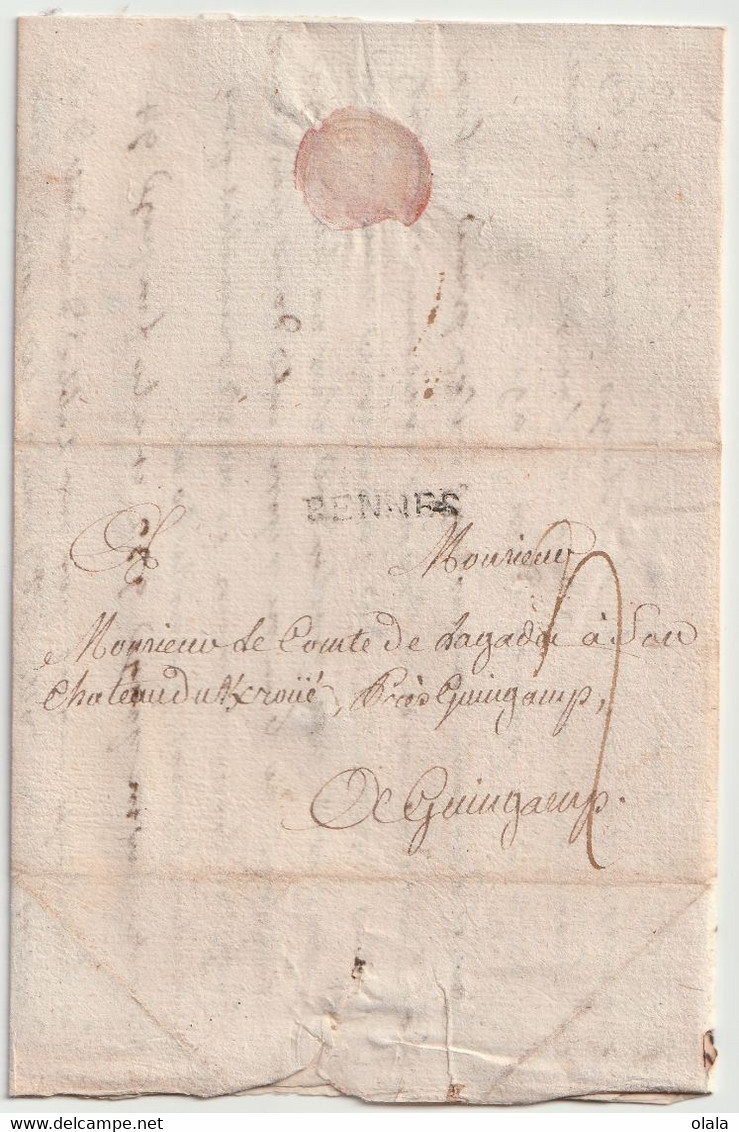 Lettre De Rennes à Guingamp Monsieur Le Comte De Lagadec Datée 11juillet 1759                        L1 - 1701-1800: Precursori XVIII