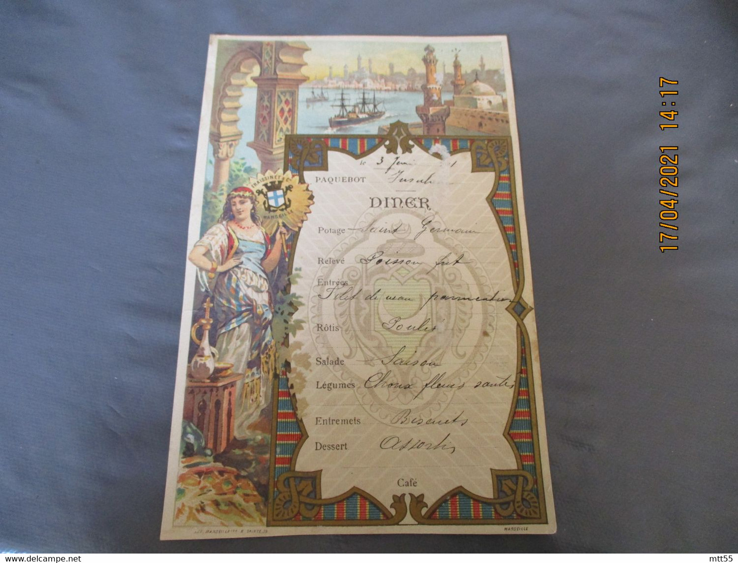 Menu Decor Orientalisme  Orient   Paquebot Compagnie Fraissinet Marseille - Menükarten