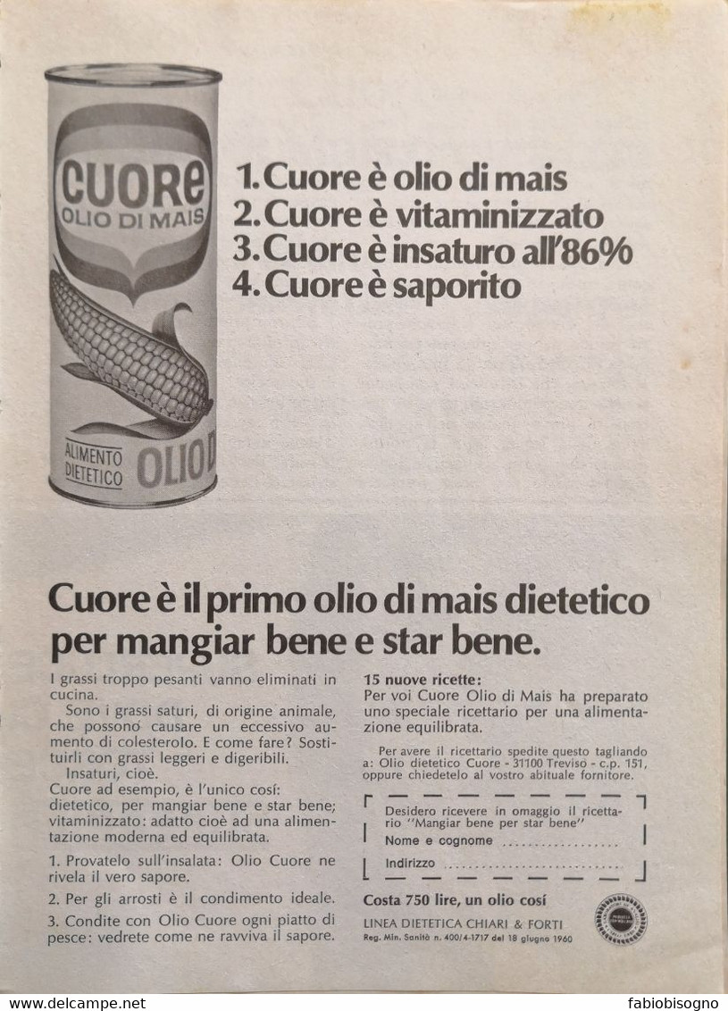 1963/8 -  CUORE Olio Di Mais -  4  P.  Pubblicità Cm. 13 X 18 - Poster & Plakate