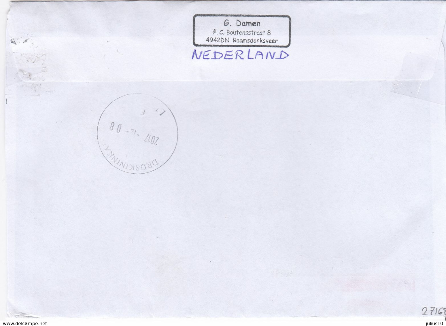 NETHERLANDS 2017 Cover Sent To Lithuania Druskininkai #27160 - Covers & Documents