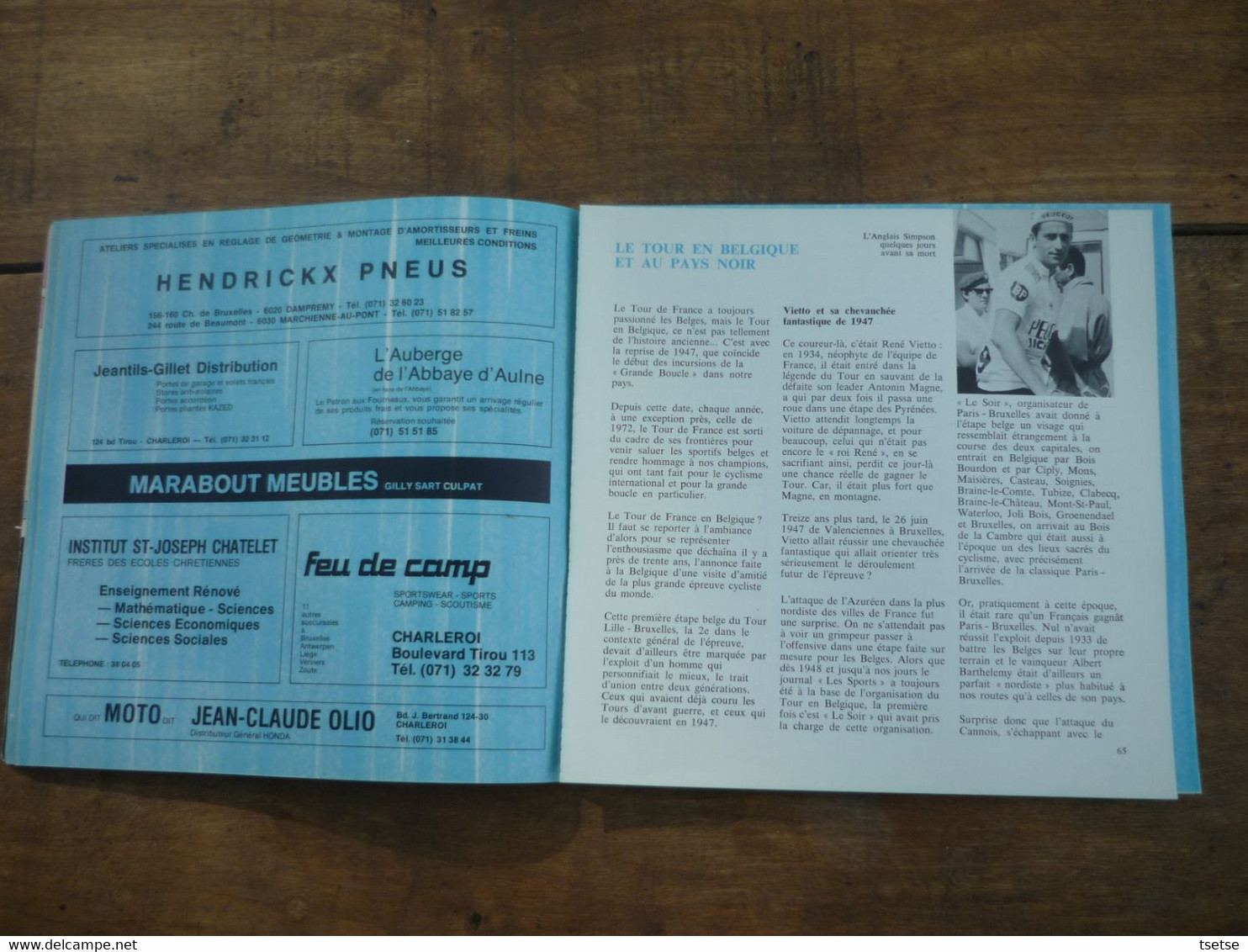 Tour de France , 27 juin 1975 - Charleroi , ville départ  ... Livre souvenir  / 131 pages ... Vainqueur F. Moser
