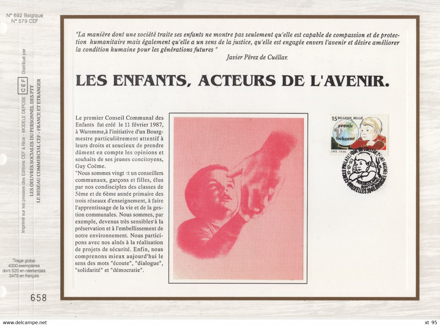 Belgique - CEF N°692 - Les Enfants Acteurs De L Avenir - 1991-2000