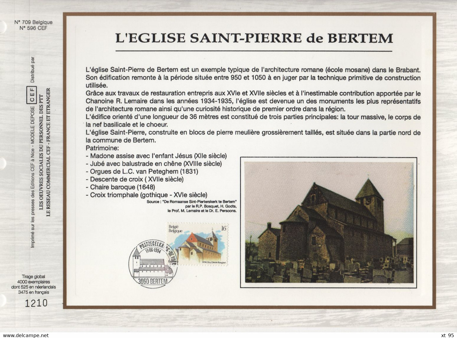 Belgique - CEF N°709 - L'eglise Saint Pierre De Bertem - 1991-2000