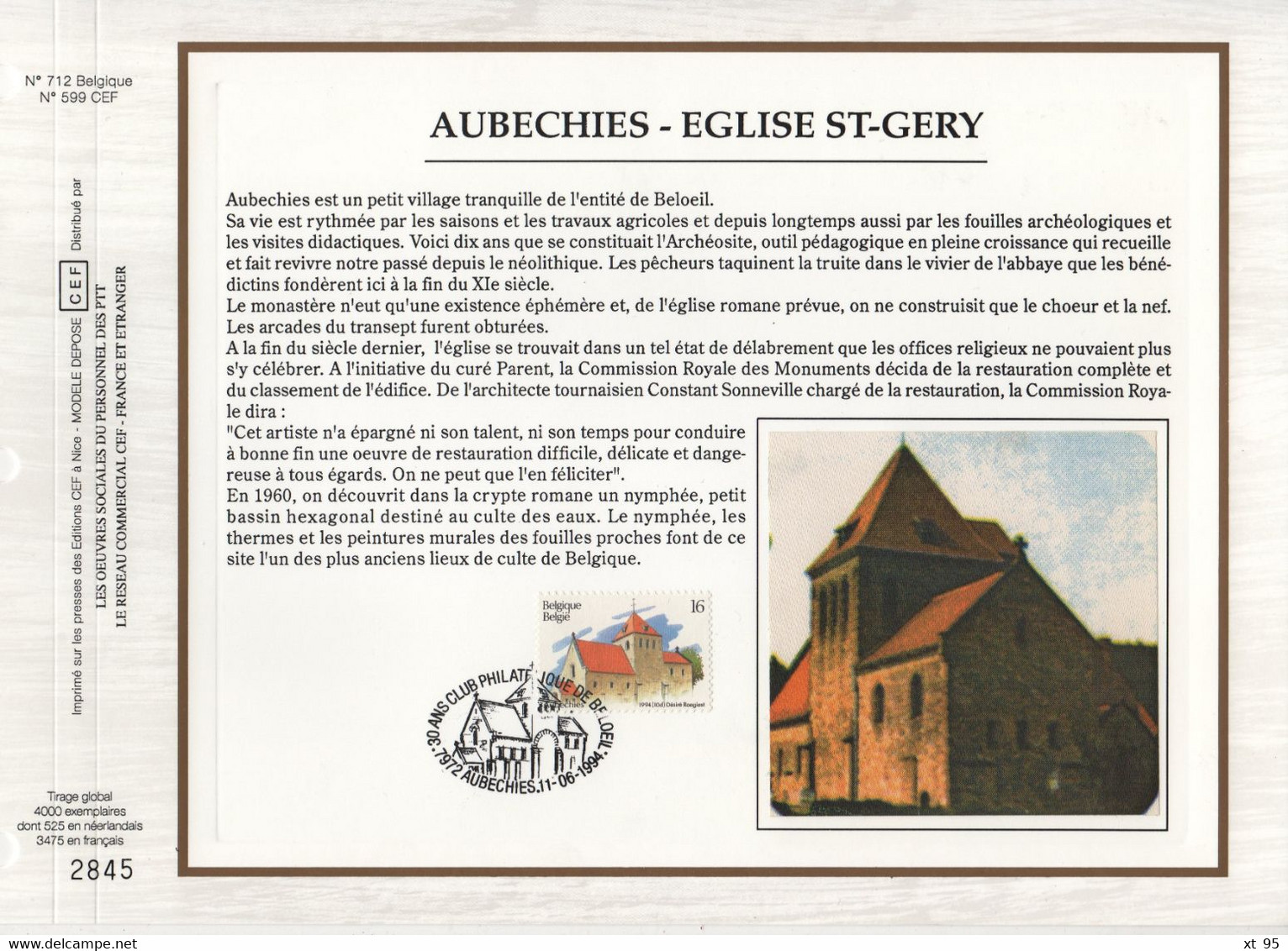 Belgique - CEF N°712 - Eglise St Gery - 1991-2000