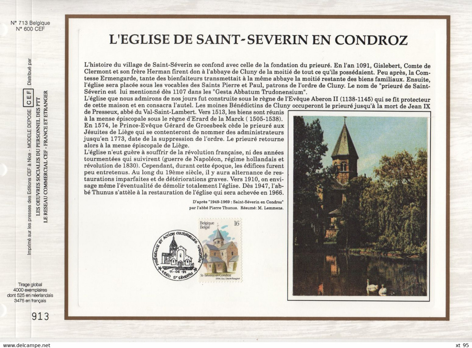 Belgique - CEF N°713 - Eglise Saint Severin - 1991-2000