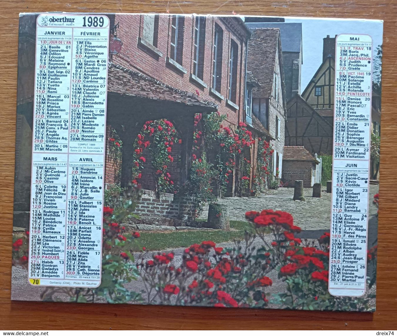 FRANCE Calendrier Almanach 1989 Menton Gerberoy - Grand Format : 1981-90